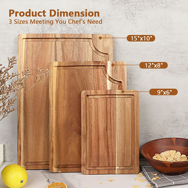 Acacia Wood Cutting Board Set with Juice Groove (3 Pieces