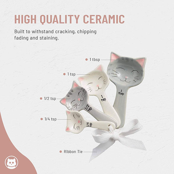 Cute Cat Little Kittens Ceramic Measuring Spoon Set