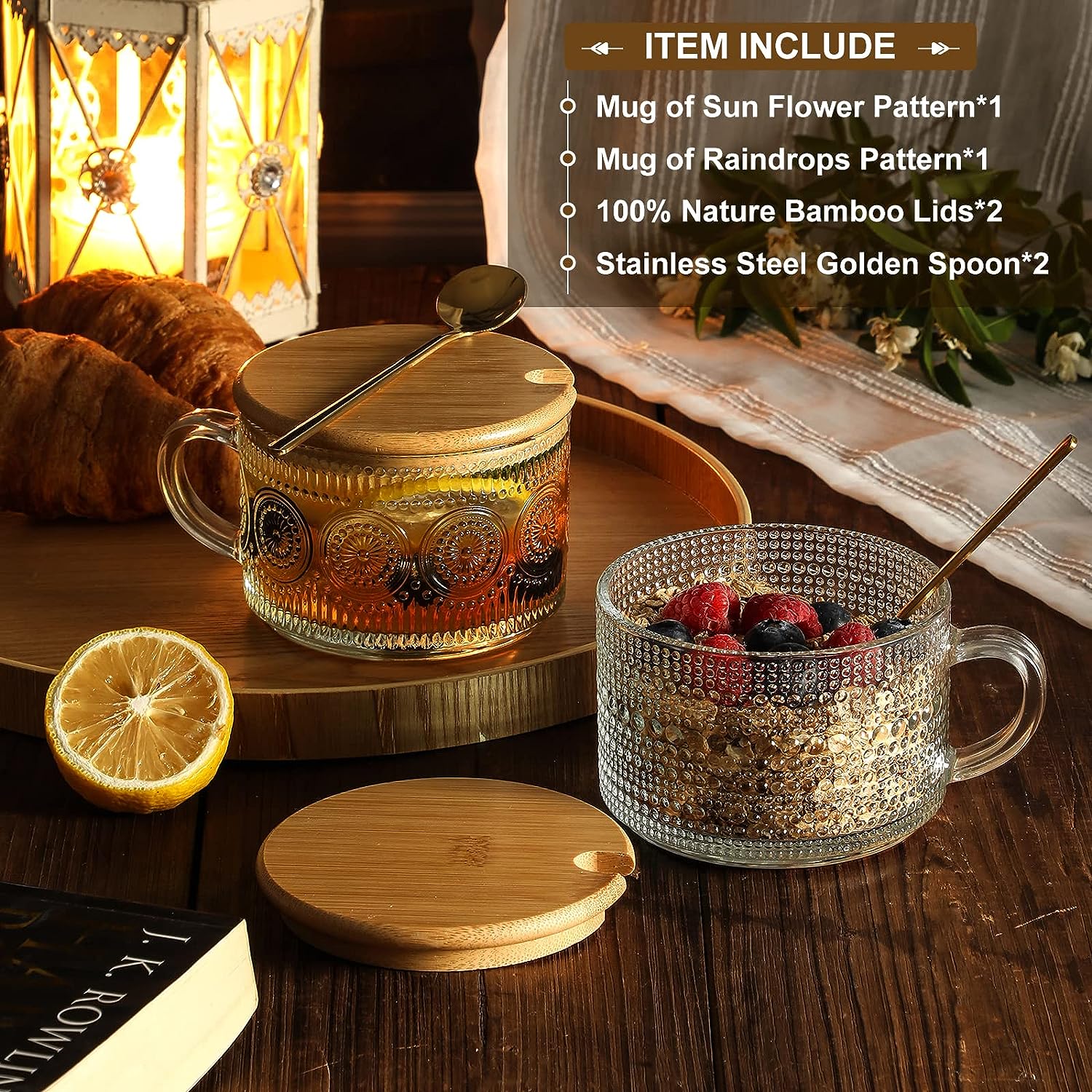 14oz Clear Embossed Glass Cups