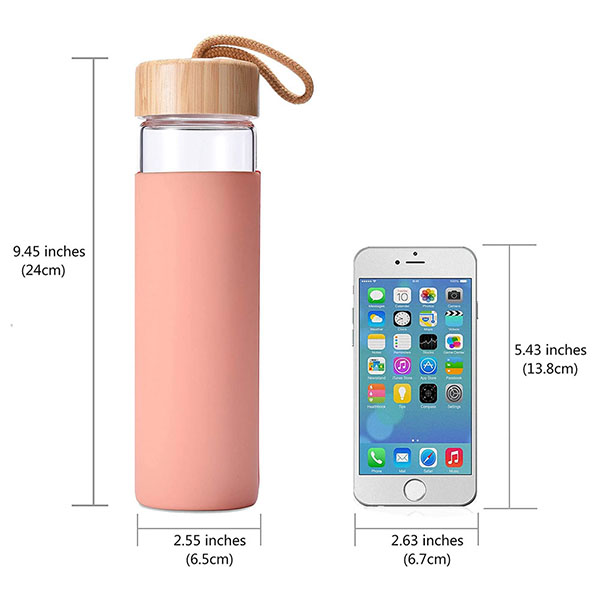 20 Oz Glass Water Bottle with Bamboo Lid
