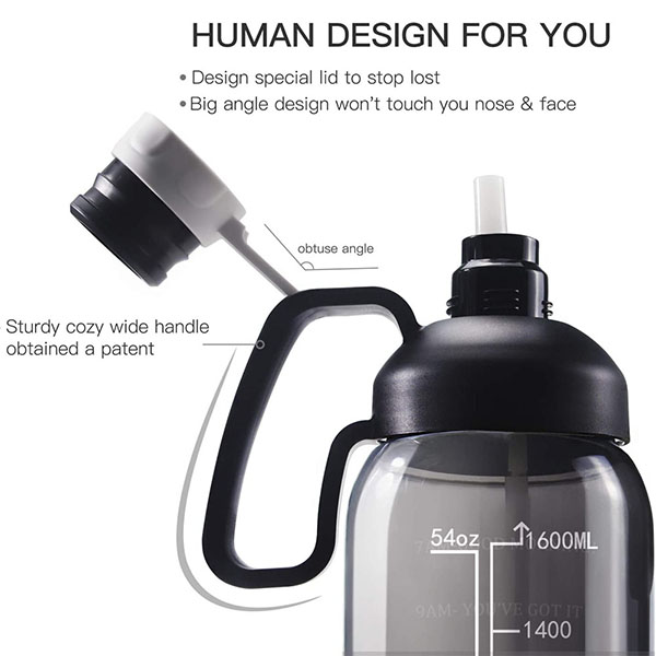 64oz Sports Large Water Bottle with Time Marker
