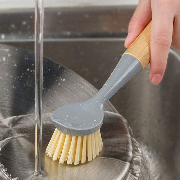 Bamboo handle dish brush