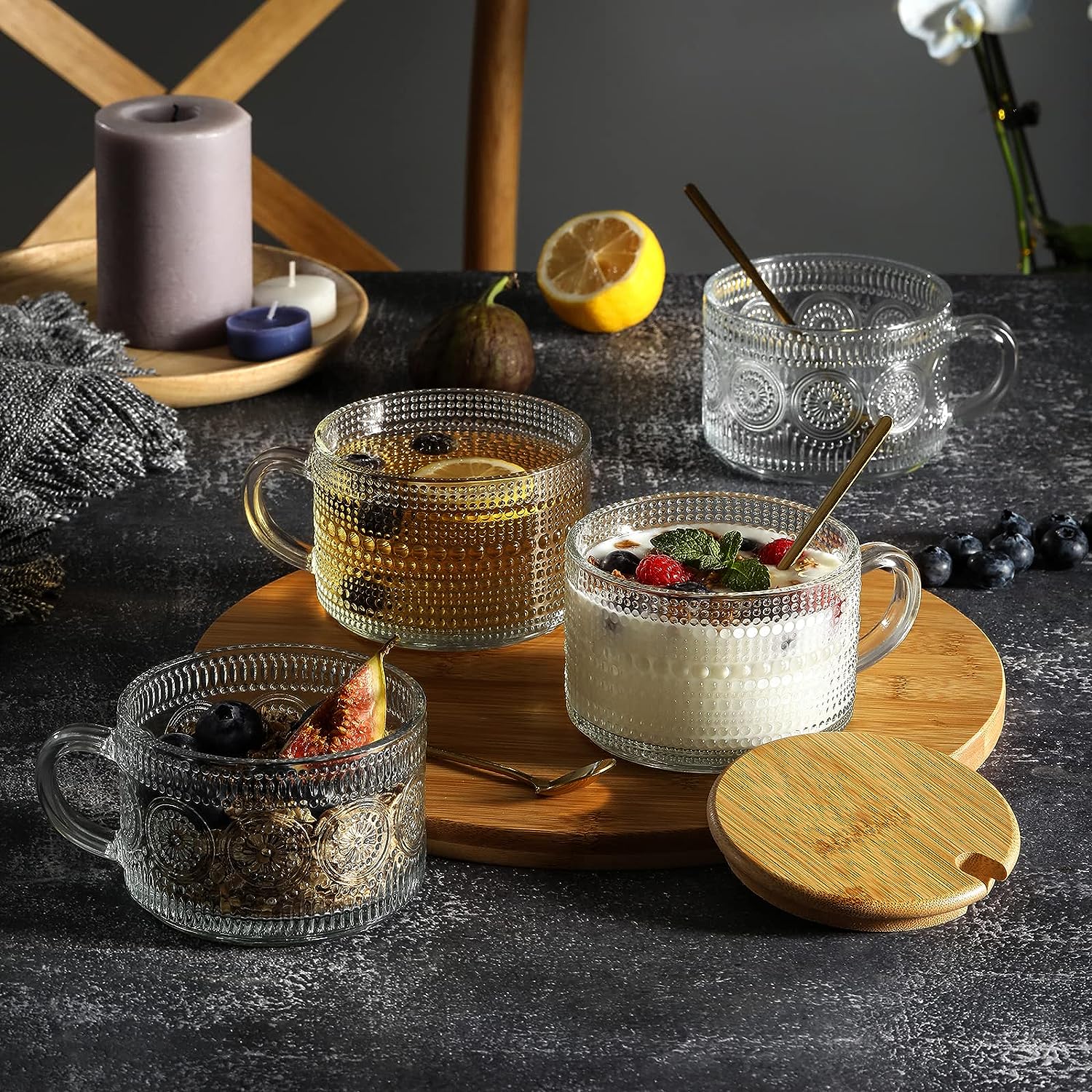 14oz Clear Embossed Glass Cups
