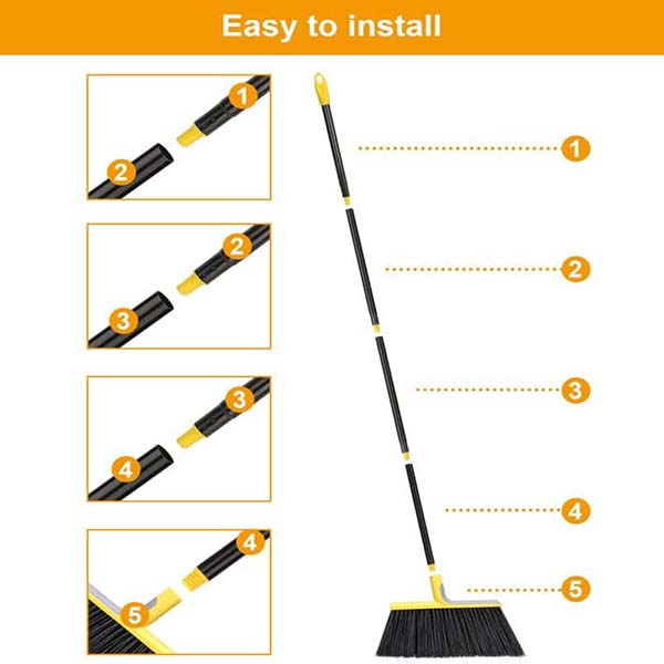 plastic angle broom with long metal stick