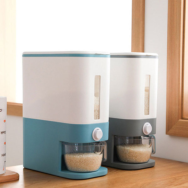 Rice Dispenser Bucket with Lid and Measuring Cup