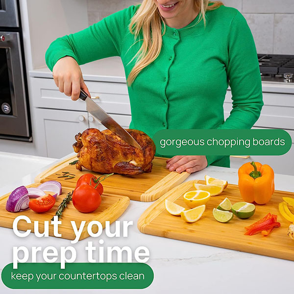  Bamboo Cutting Board Set of 3 with Lifetime Replacements