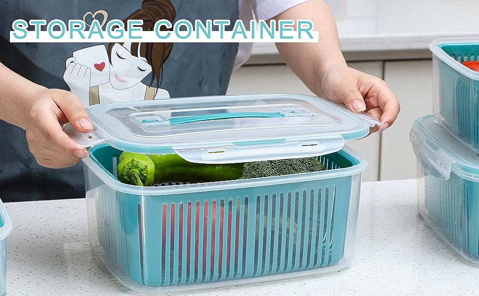  Fruit Storage Container with  Drain Colanders set of 5