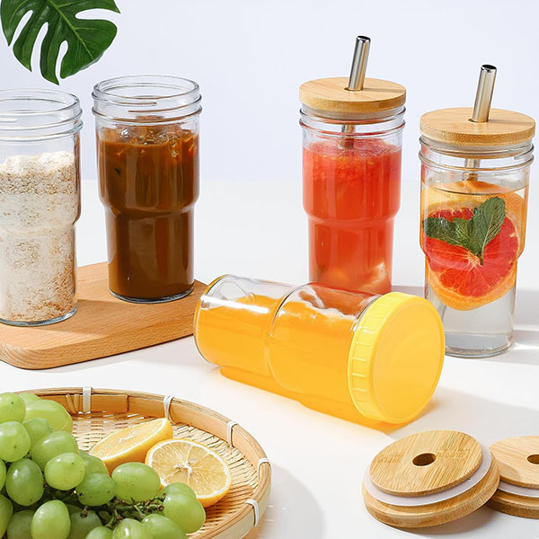 6 Pack Glass Tumbler with lid and Straw