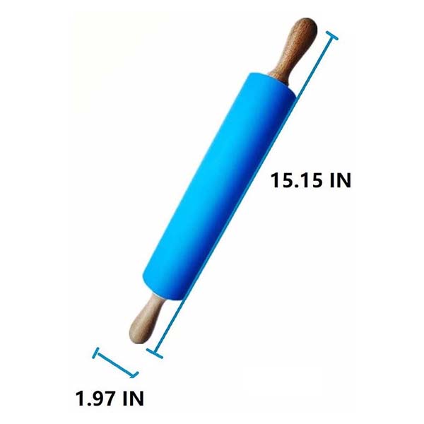 Silicone Rolling Pin Non Stick Surface Wooden Handle 
