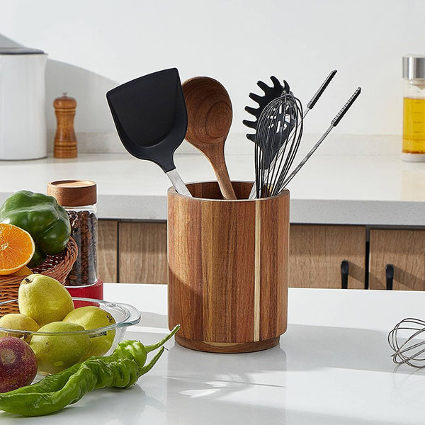 Acacia Wood Utensil Holder 360° Rotating