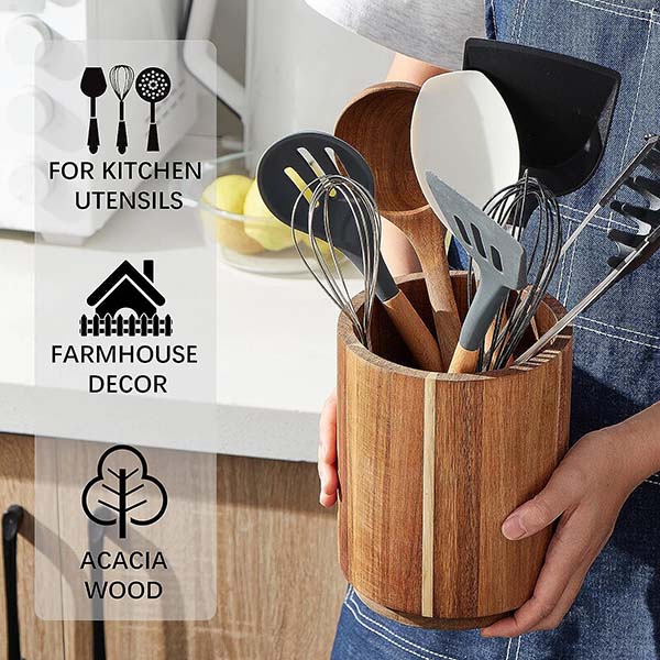 Acacia Wood Utensil Holder 360° Rotating