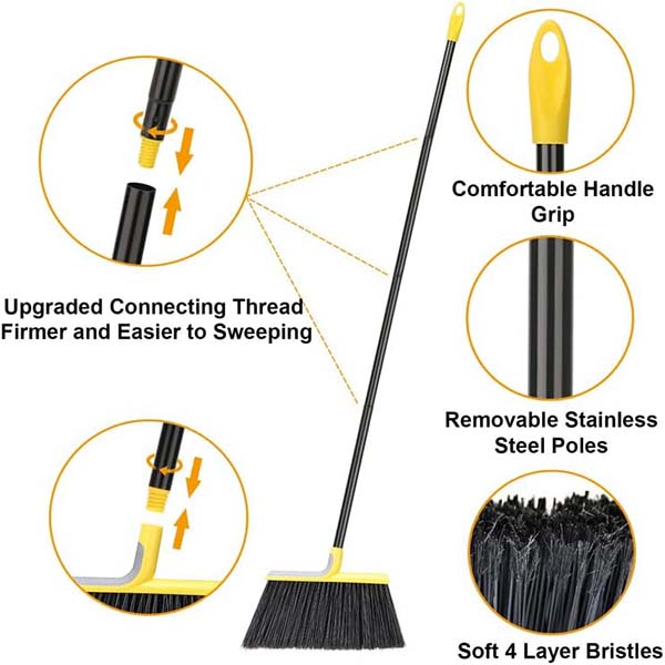 plastic angle broom with long metal stick