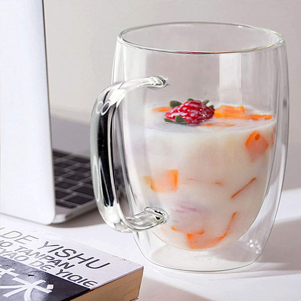 Set of 2 Clear Double Wall Glass Coffee Mugs