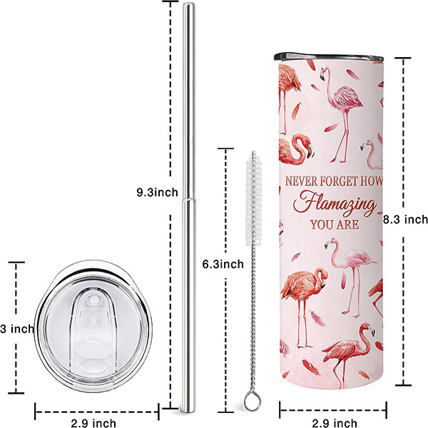 Flamingo Tumbler with Straw and Lid 20 oz Double Wall Stainl