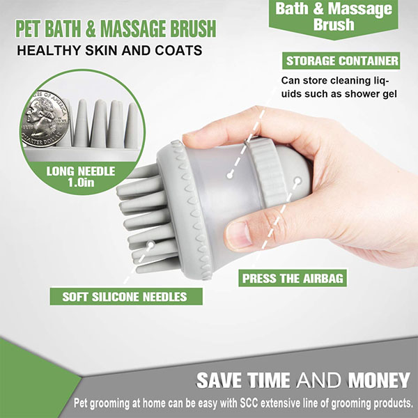 Pet hair wash brush with Shampoo Dispenser