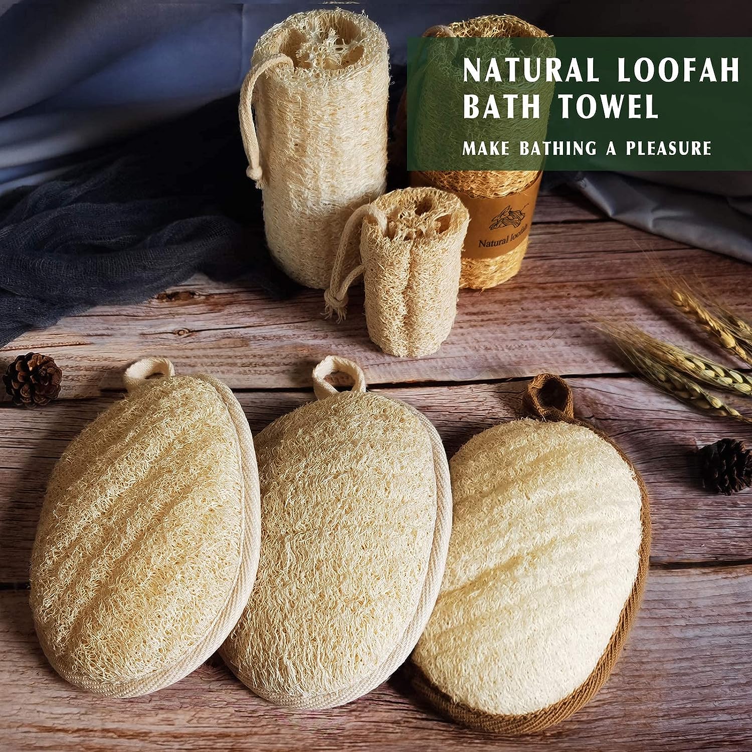 Natural Loofah Sponge Exfoliating Body Scrubber (3 Pack)