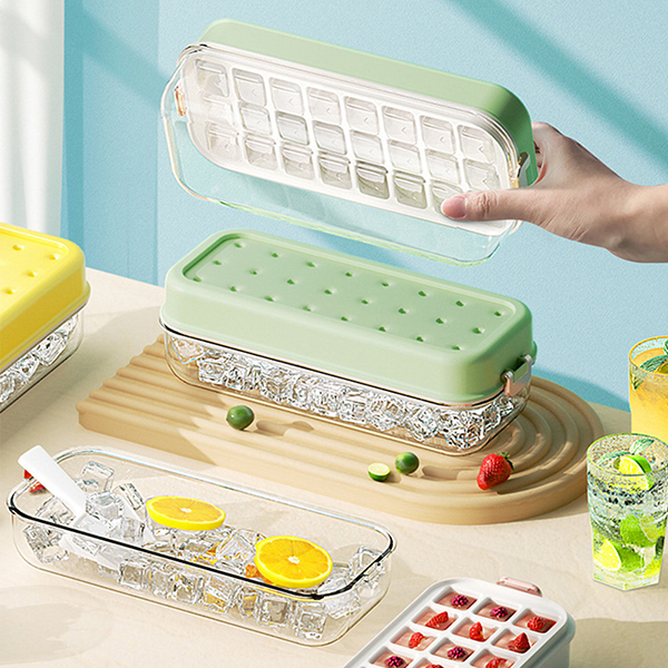 Silicone Ice Cube Tray with Lid and Bin for Freezer