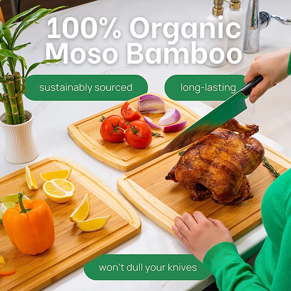  Bamboo Cutting Board Set of 3 with Lifetime Replacements