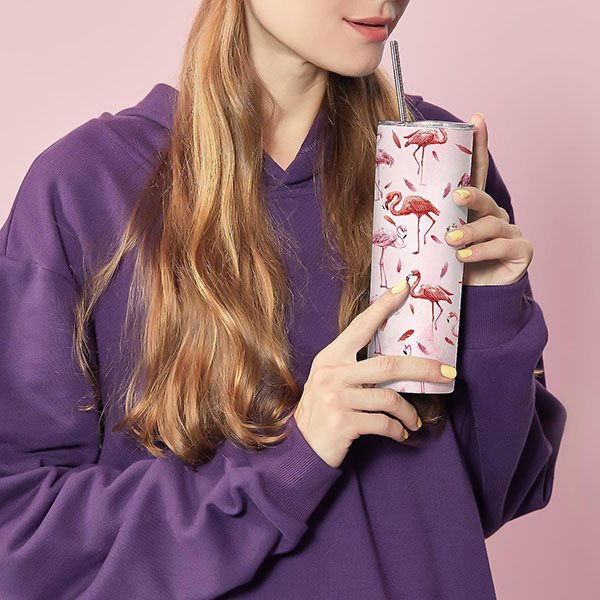 Flamingo Tumbler with Straw and Lid 20 oz Double Wall Stainl