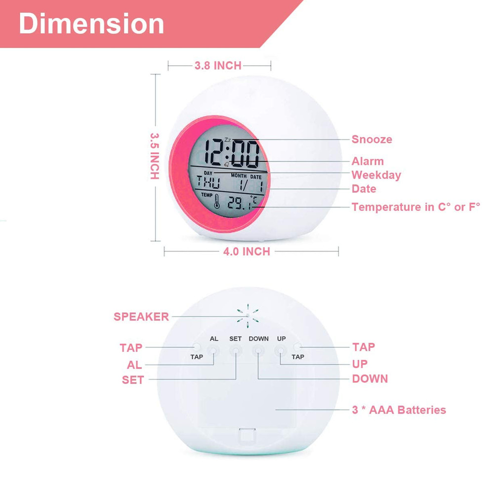 Digital Alarm Clock with 7 Color Night Light