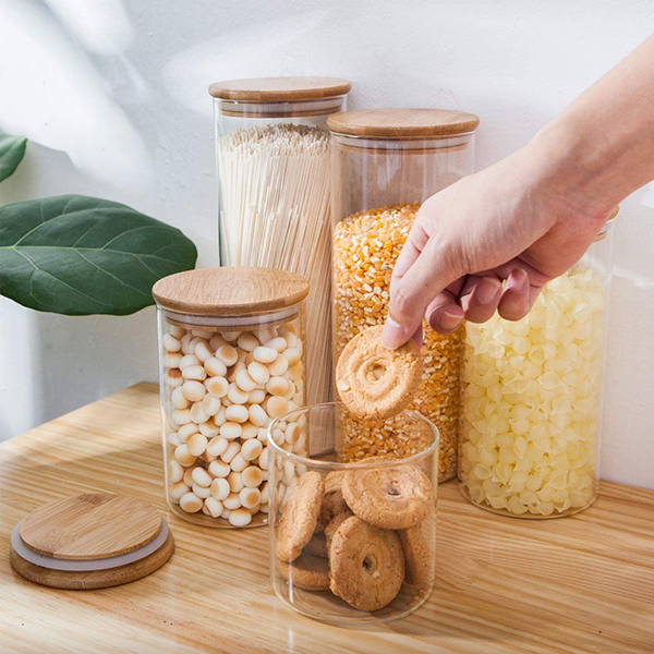 Airtight glass Food Jars with Bamboo Wooden Lids