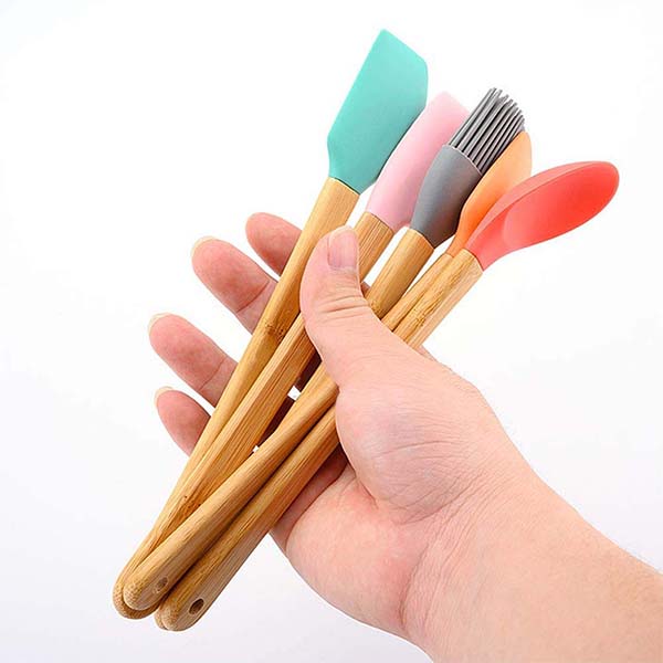 5 Pack Mini Spatulas Scrapers with Bamboo Handle 