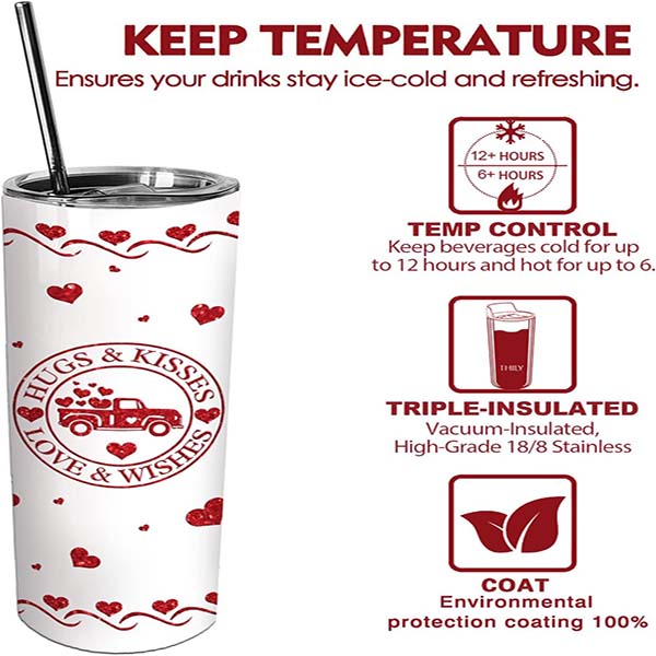 valentine tumbler with Lid and Straw