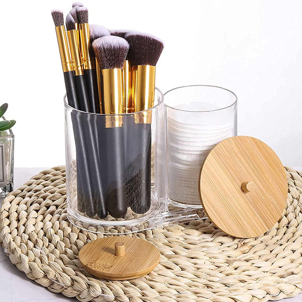 Bamboo lid cosmetics storage box Double merger