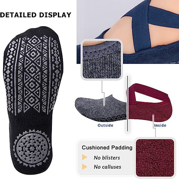 Yoga Socks for Women Non-Slip Grips & Straps, Ideal for Pila