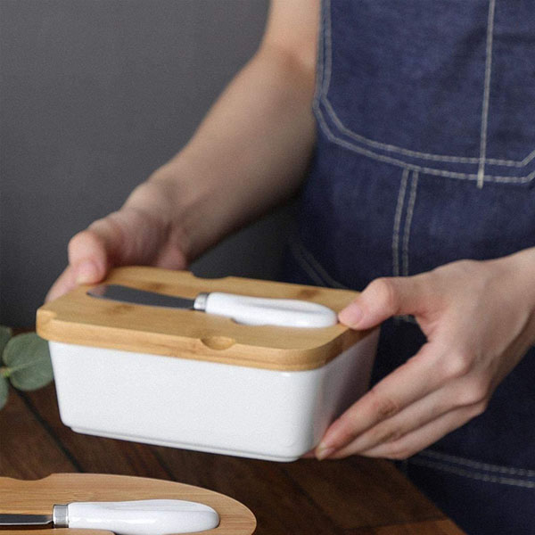 Ceramic Butter Keeper with knife