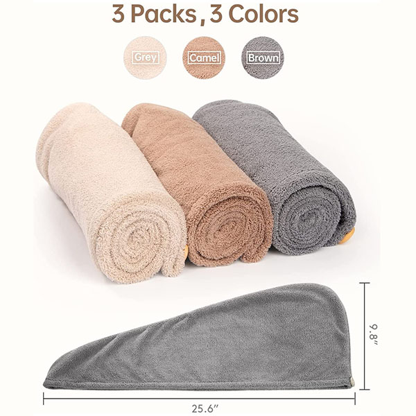 Microfiber Hair Towel Wraps with Button