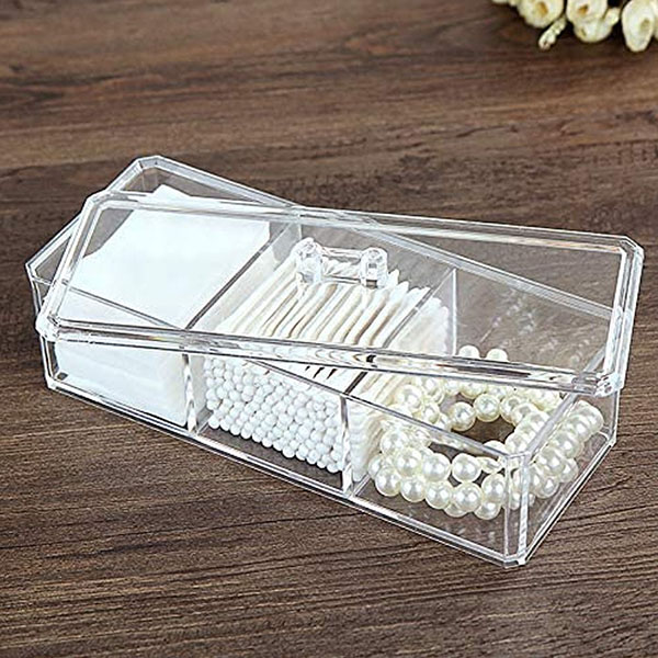 Bamboo lid cosmetics storage box Between the three