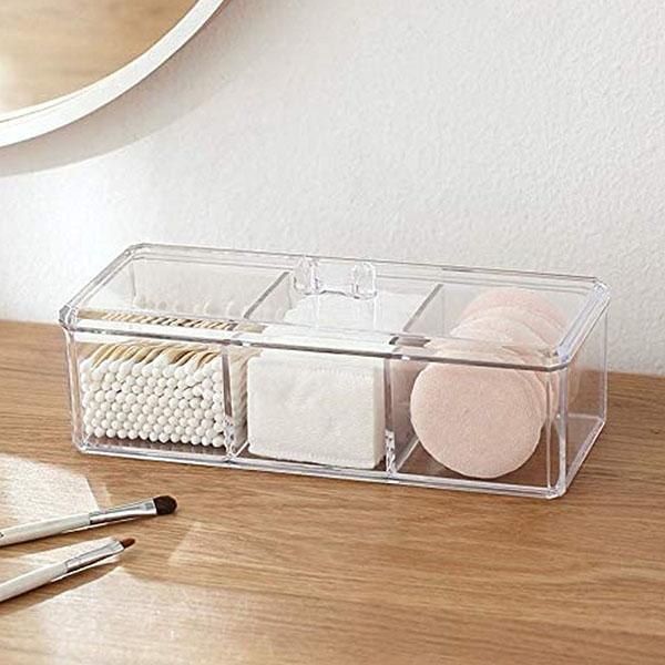 Bamboo lid cosmetics storage box Between the three