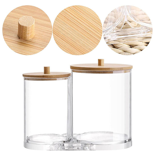 Bamboo lid cosmetics storage box Double merger