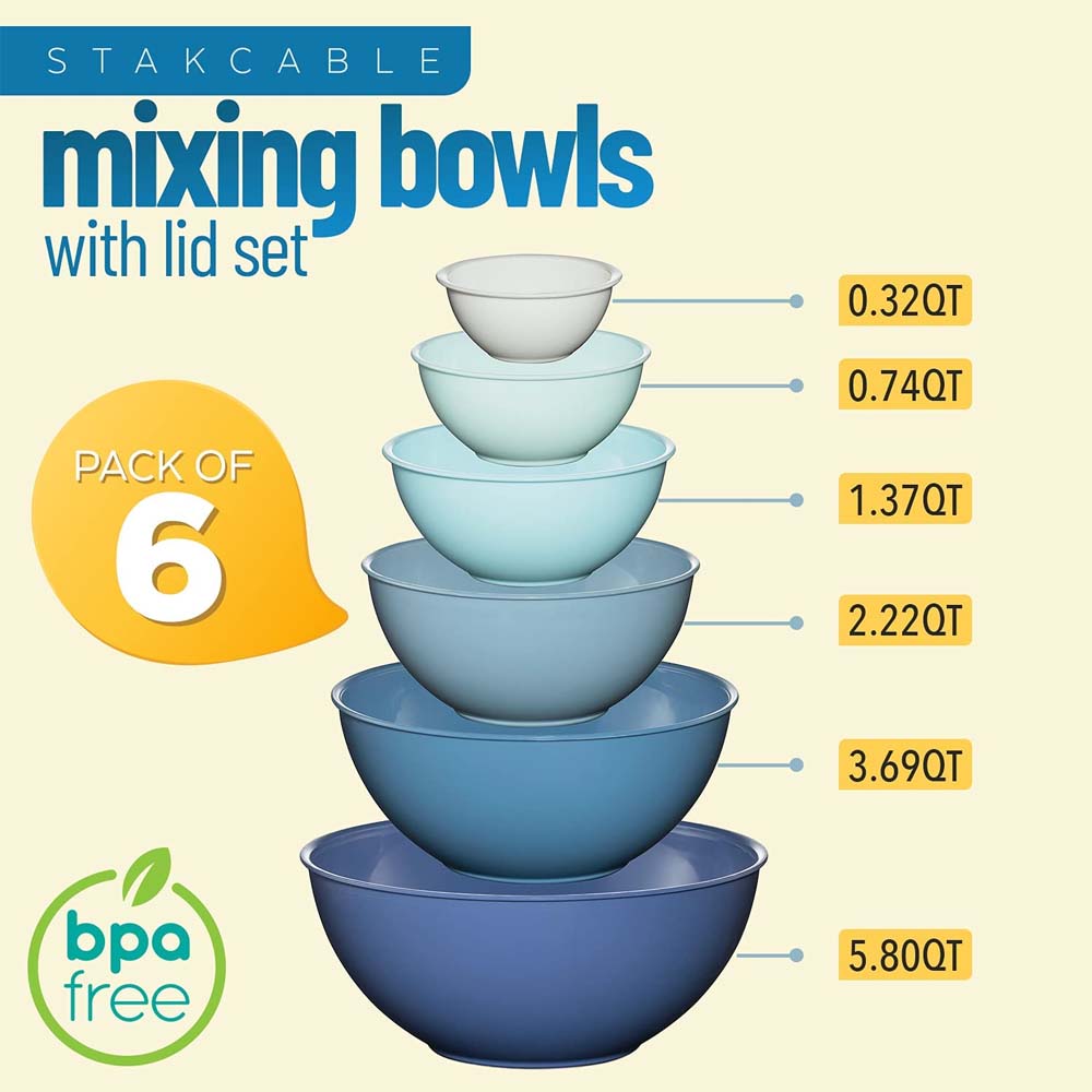 12 Piece Nested Polypropylene Mixing Bowl Food Storage Set W