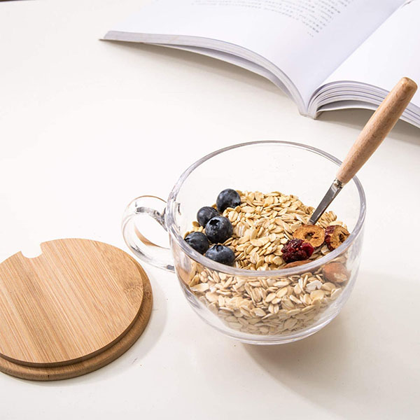 15OZ Clear Coffee Mug with bamboo Lid and Spoon