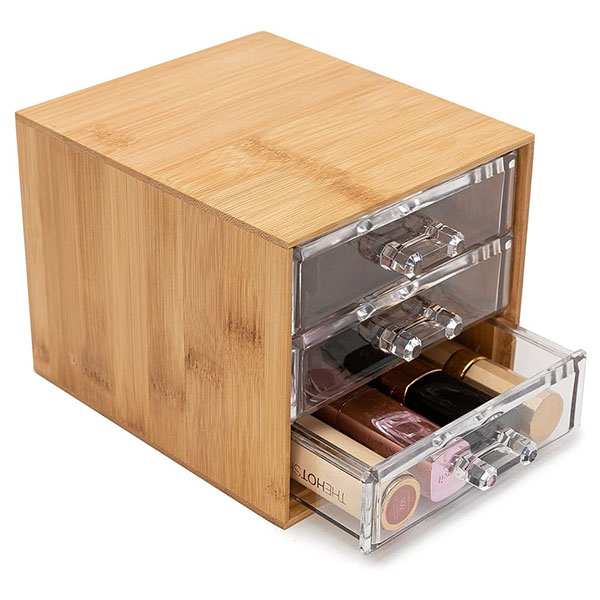Bamboo cosmetics storage box three layers