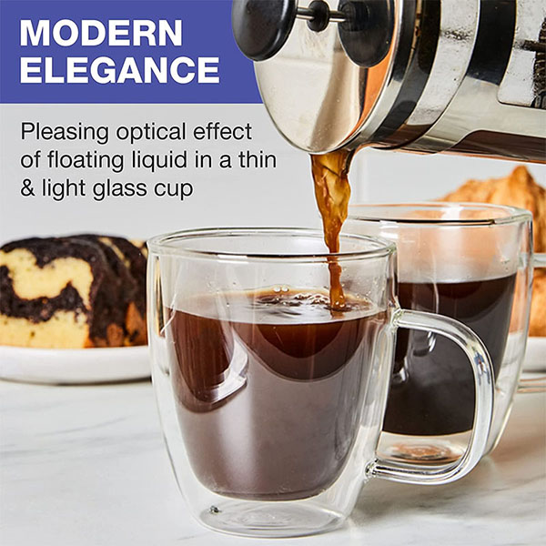 Set of 2 Clear Double Wall Glass Coffee Mugs