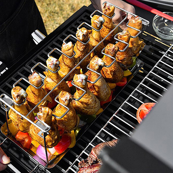 Stainless Steel BBQ Chicken Leg Grill Rack with Drip Pan