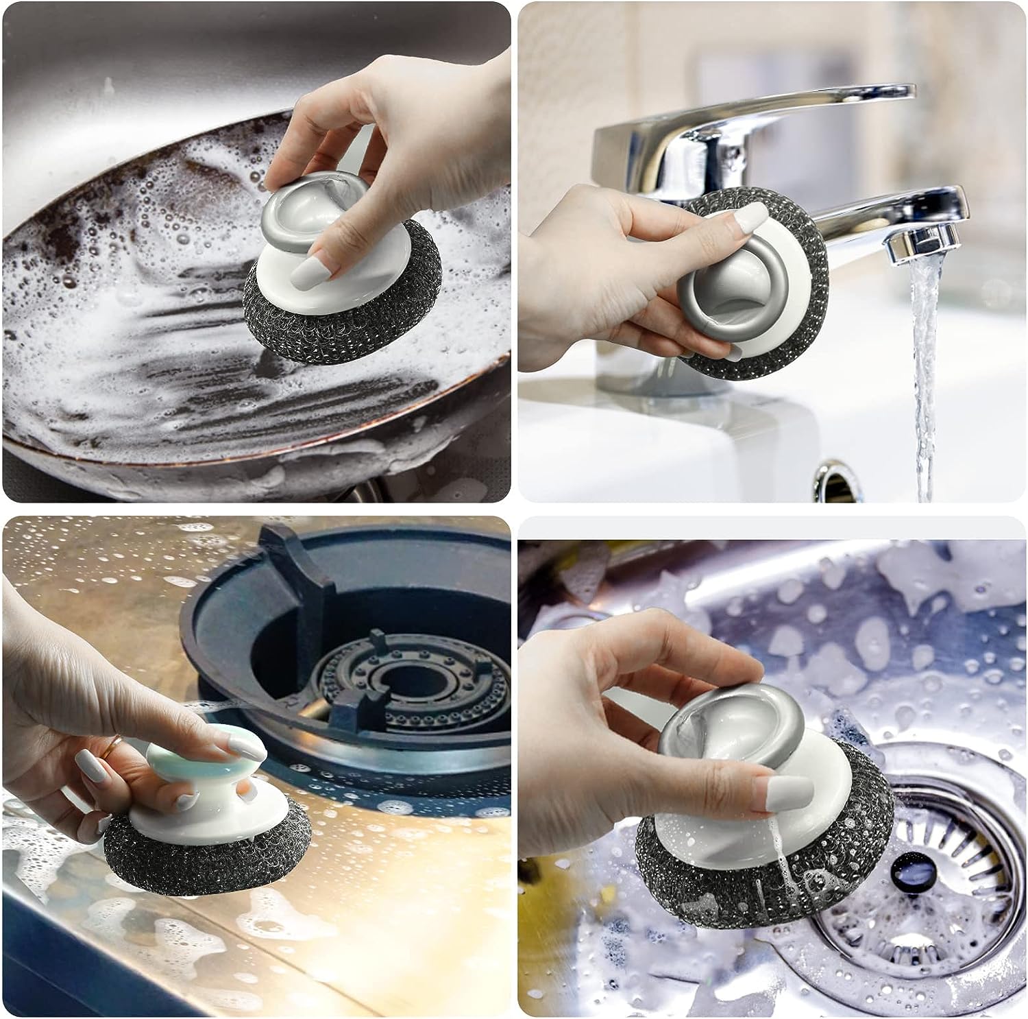 2Pcs Stainless Steel Wool Scrubber with Handle