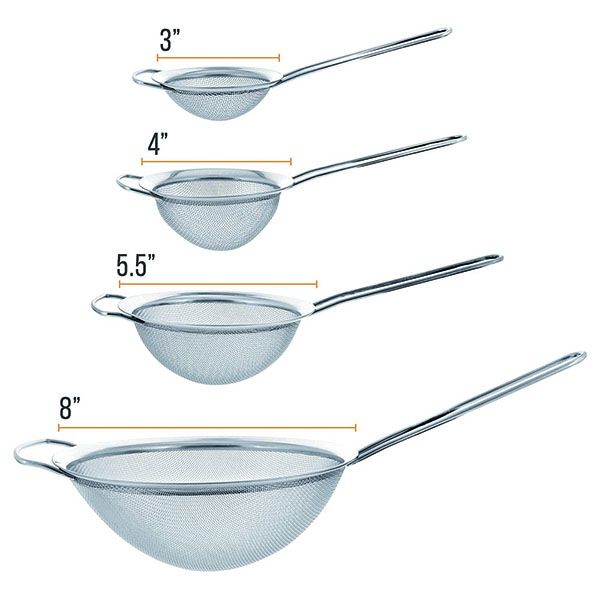 Fine Mesh Stainless Steel Strainers with Wide Resting Ear