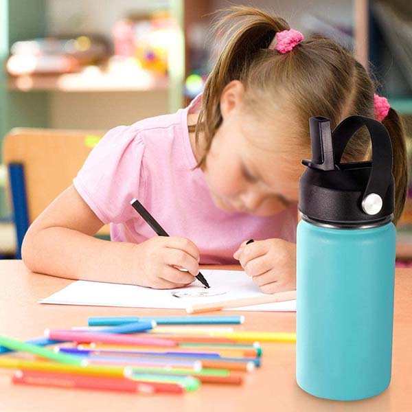 Stainless Steel kids water bottle with straw lid and brush