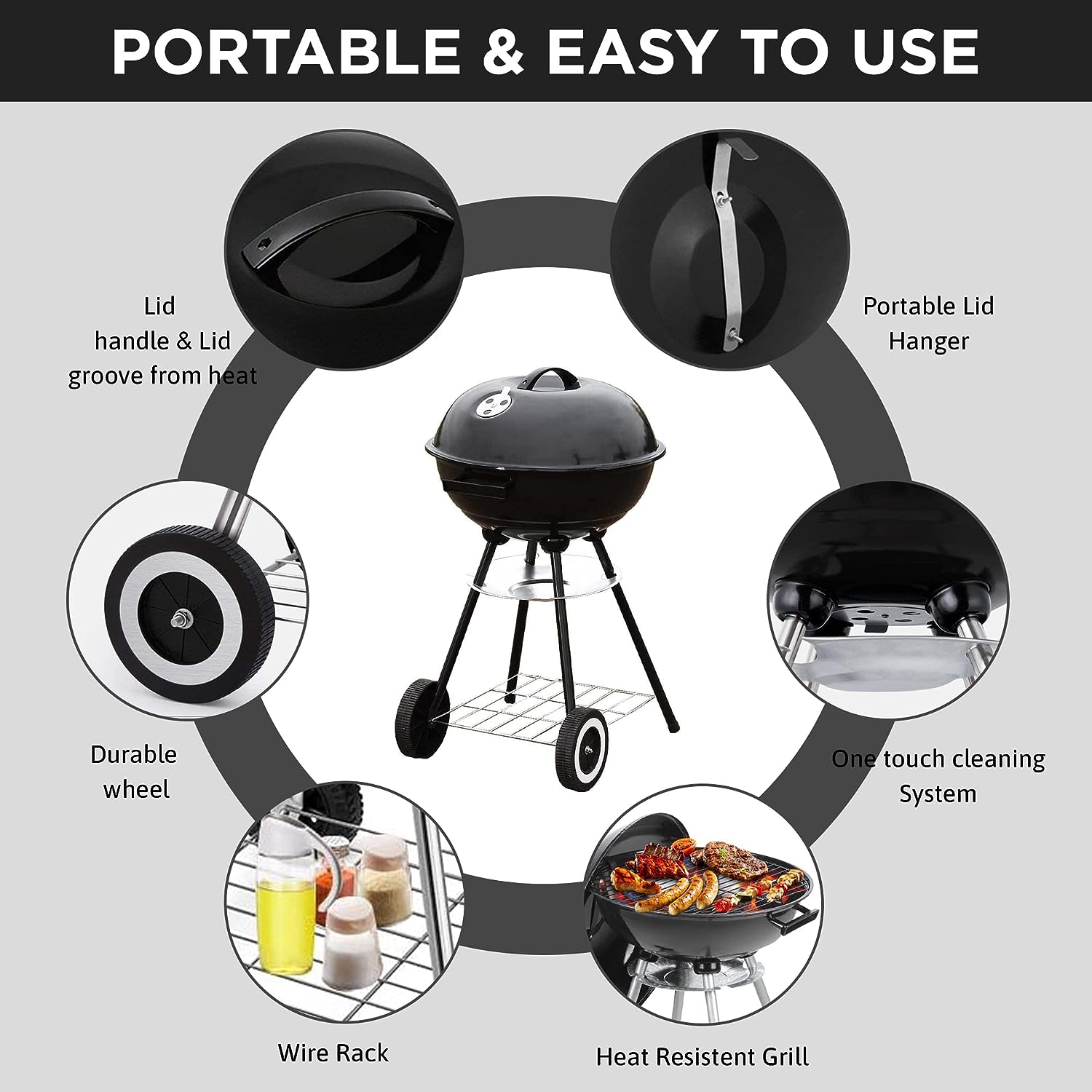 Outdoor Cooking Barbecue Camping BBQ Coal Kettle