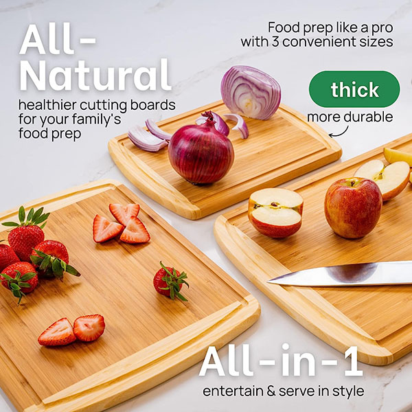  Bamboo Cutting Board Set of 3 with Lifetime Replacements