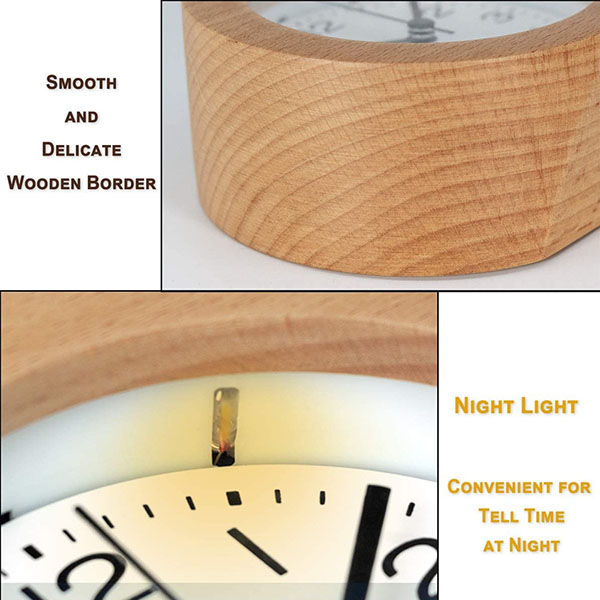 Wood table Snooze Alarm Clock with nightlight