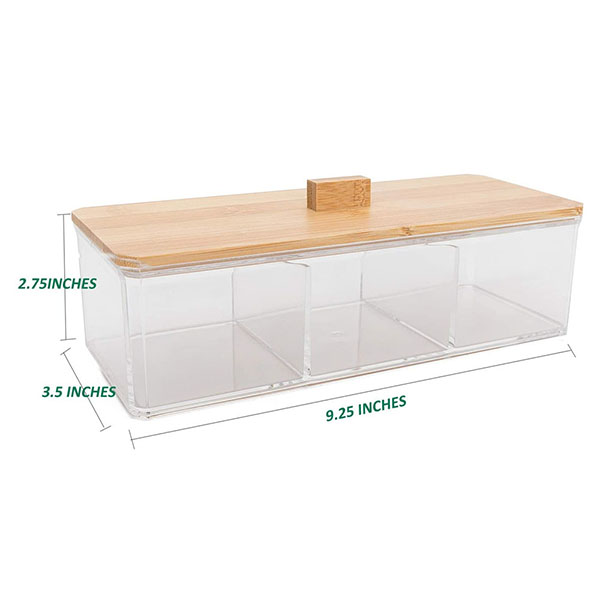 Bamboo lid cosmetics storage box Between the three
