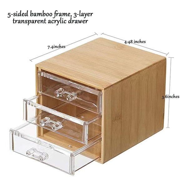 Bamboo cosmetics storage box three layers
