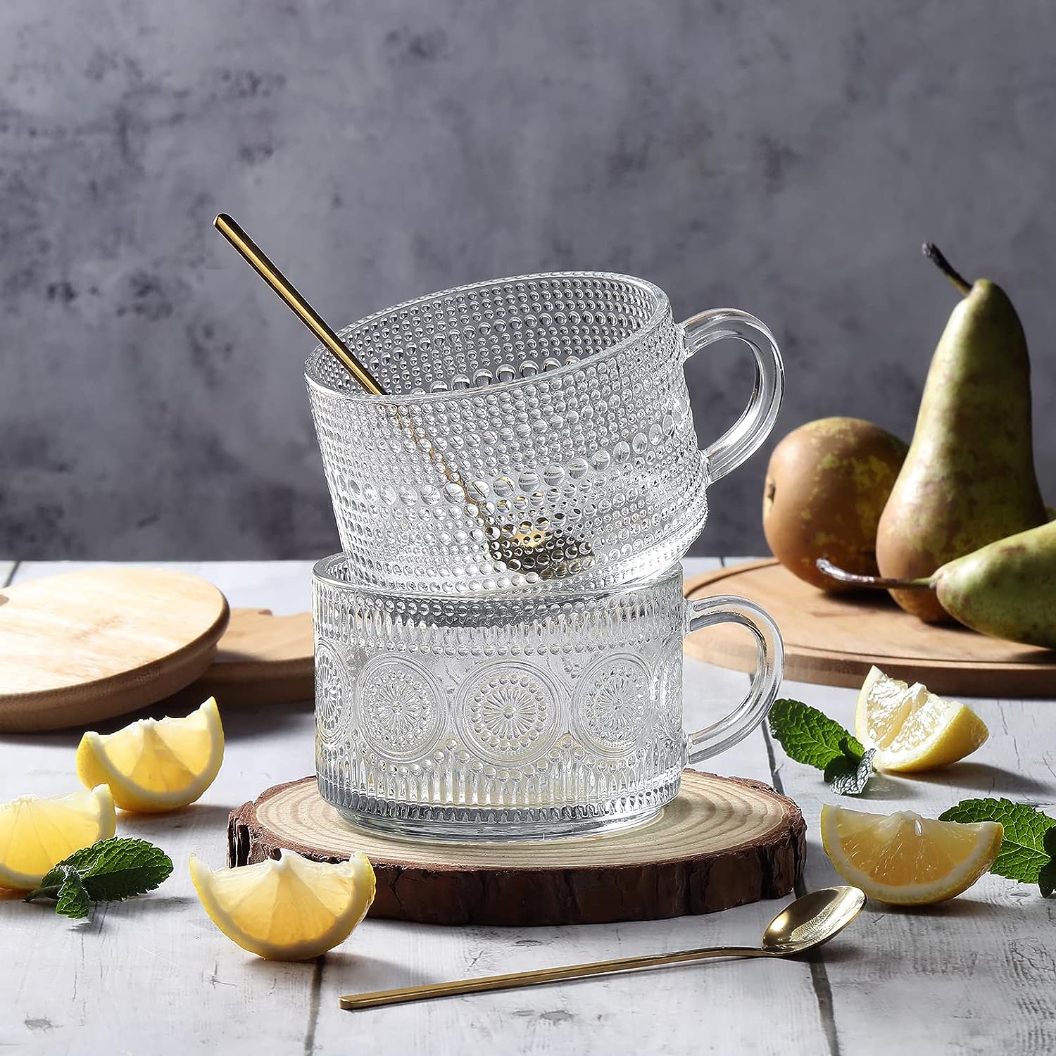 14oz Clear Embossed Glass Cups