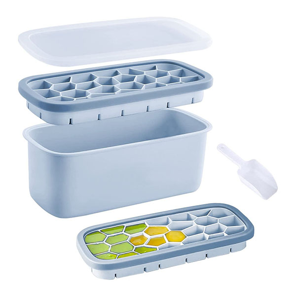 Ice tray with bin and lid