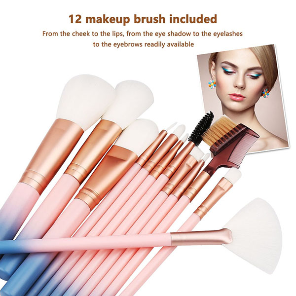 12 PCS Makeup Brushes with Plastic Storage Holder